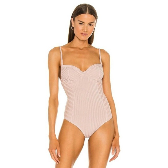 All Saints Tops - ALLSAINTS Yuni Ribbed Underwire Bodysuit Tan, Size US 10 NWT